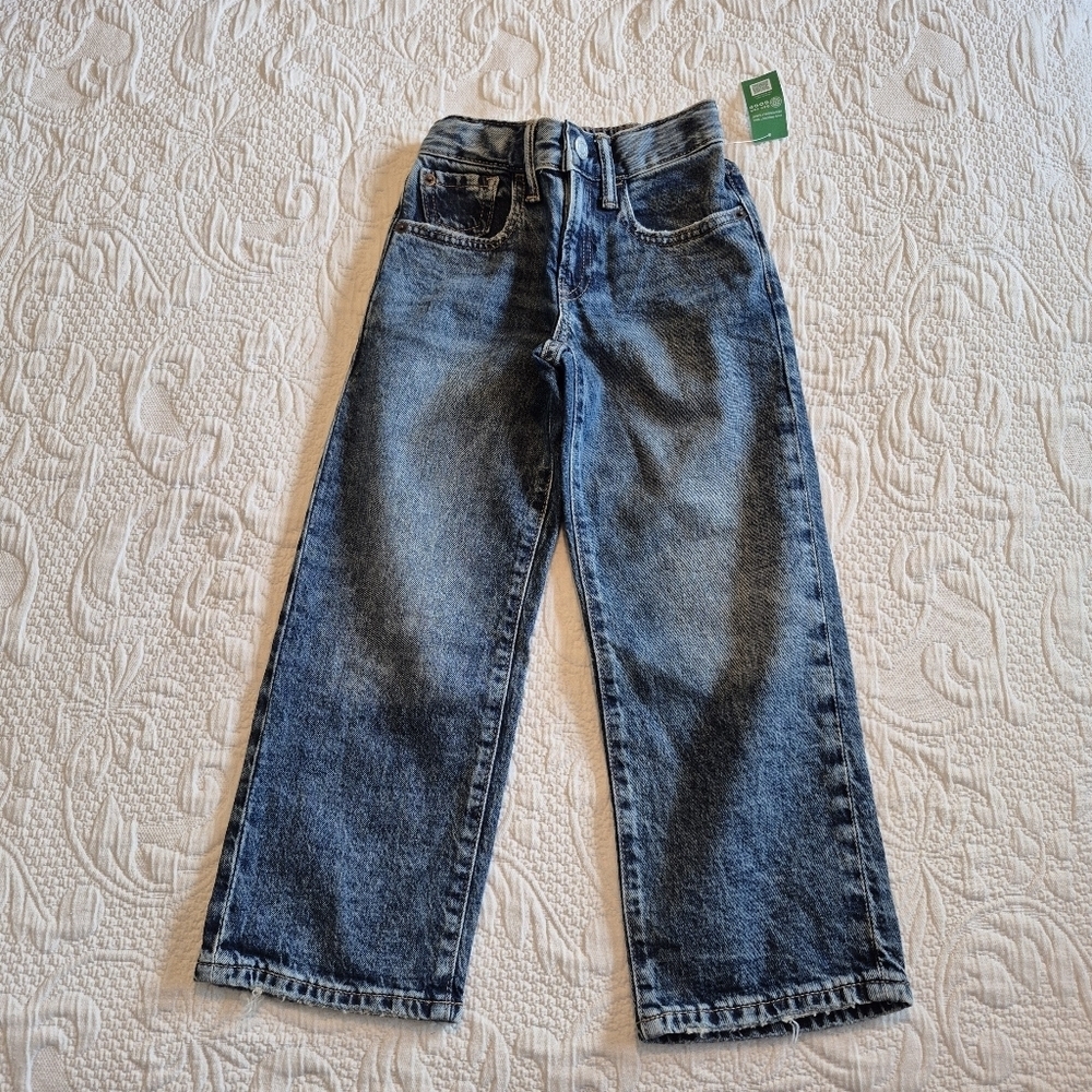 Gap boys size 5 years '90's loose distressed jeans, medium blue, adj. waist NEW
